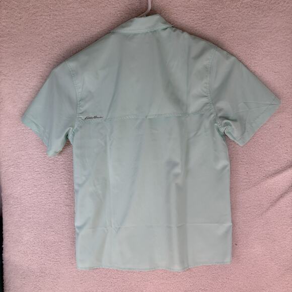 Eddie Bauer Tech Woven Shirt Mens Medium Teal Blue Short Sleeve Fishing Vented - Picture 14 of 16